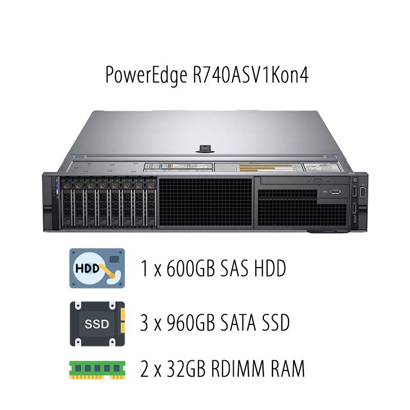 DELL PowerEdge R740 SX-4208 64GB 3x960GB DC Sata SSD 1x600 SAS HDD 2x750W 2U Rack Sunucu R740ASV1Kon4